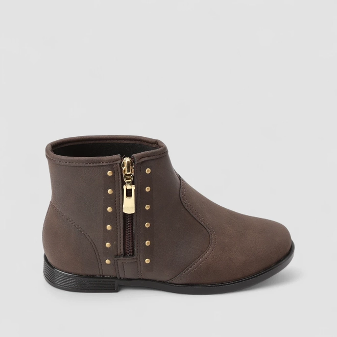 Bota Infantil Molekinha Cano Curto Zíper Detalhe Rebite Marrom