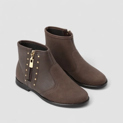 Bota Infantil Molekinha Cano Curto Zíper Detalhe Rebite Marrom