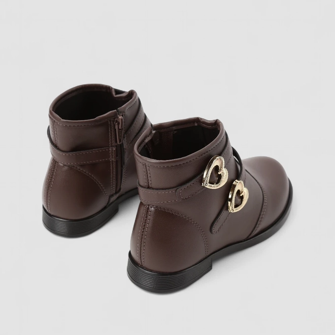 Bota Infantil Molekinha Cano Baixo Tiras Coração Marrom