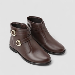 Bota Infantil Molekinha Cano Baixo Tiras Coração Marrom