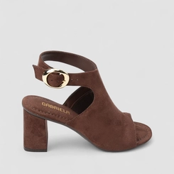 Peep Toe Slingback Feminino Gabriela Fivela Camurça Marrom