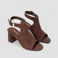 Peep Toe Slingback Feminino Gabriela Fivela Camurça Marrom
