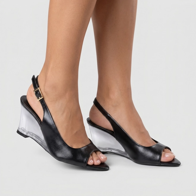 Peep Toe Slingback Gabriela Salto Anabela Preto