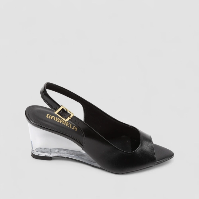 Peep Toe Slingback Gabriela Salto Anabela Preto
