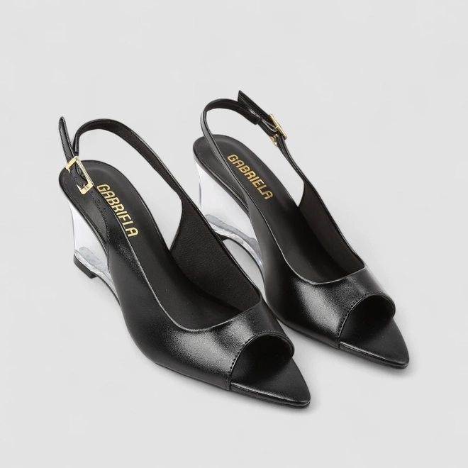 Peep Toe Slingback Gabriela Salto Anabela Preto
