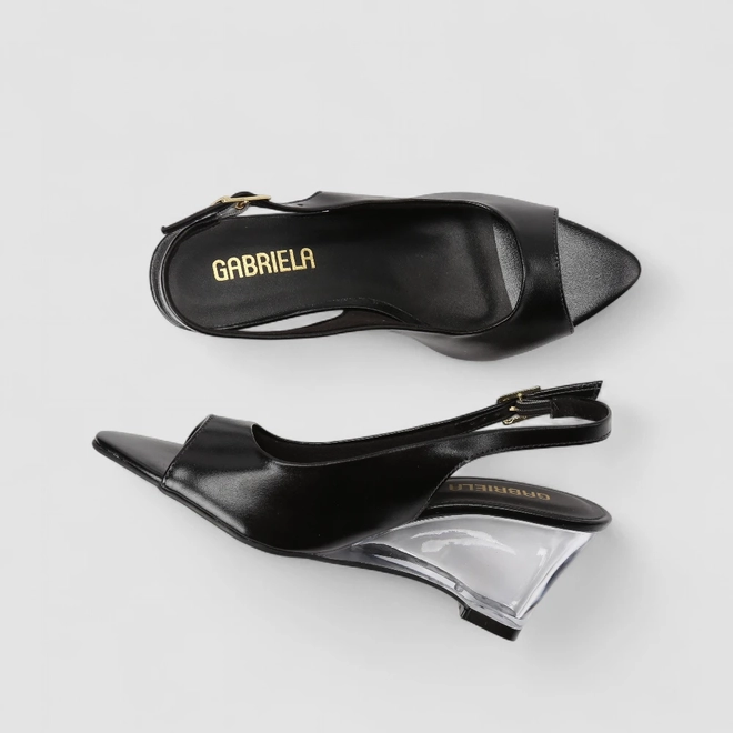Peep Toe Slingback Gabriela Salto Anabela Preto
