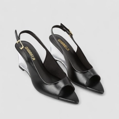 Peep Toe Slingback Gabriela Salto Anabela Preto