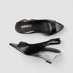 Peep Toe Slingback Gabriela Salto Anabela Preto