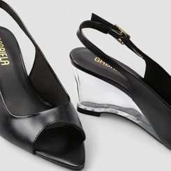 Peep Toe Slingback Gabriela Salto Anabela Preto