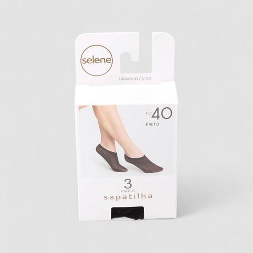 Kit Meia Sapatilha Feminina Selene Fio 40 3 Pares Tamanho Único Preta