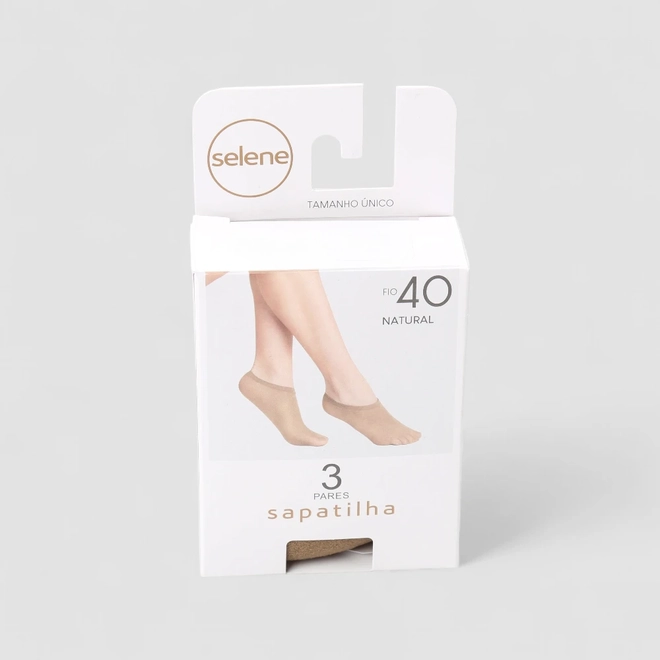 Kit Meia Sapatilha Feminina Selene Fio 40 3 Pares Tamanho Único Nude