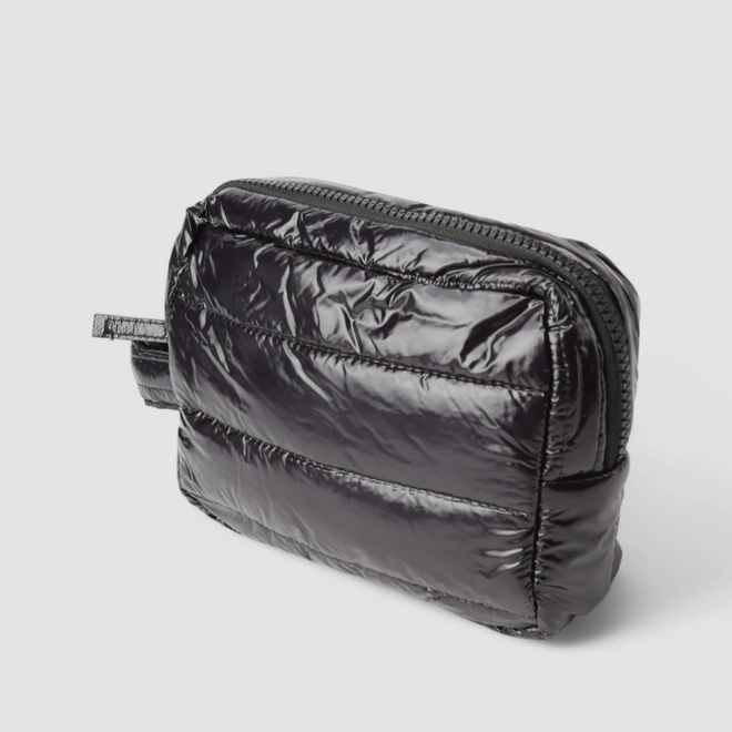 Necessaire Gabriela Pequena Puffer Brilhante Preto