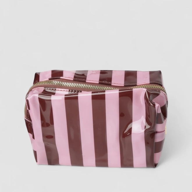 Kit Necessaire Gabriela Transparente Marrom & Rosa