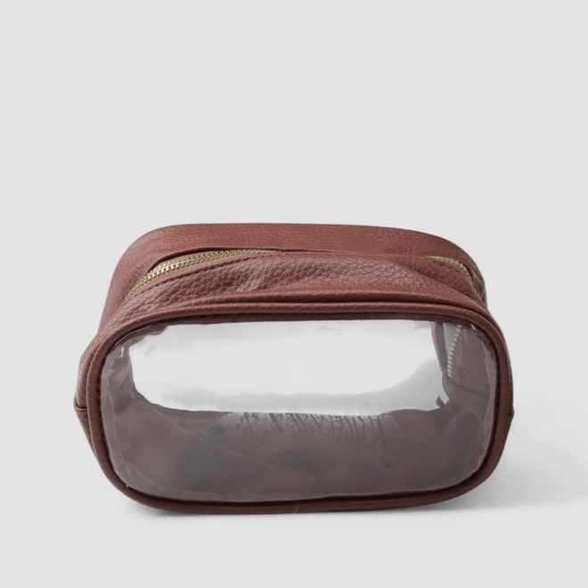 Kit Necessaire Gabriela Transparente Marrom & Rosa