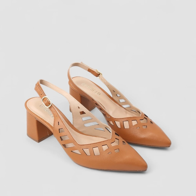 Scarpin Slingback Feminino Gabriela Perfuros Caramelo