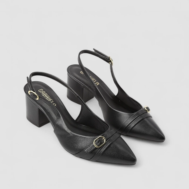Scarpin Slingback Feminino Gabriela Enfeite Fivela Preto