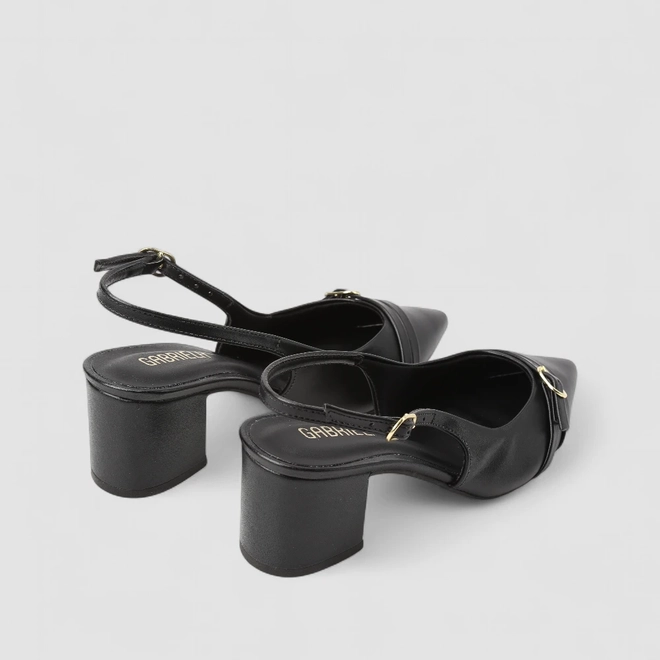 Scarpin Slingback Feminino Gabriela Enfeite Fivela Preto