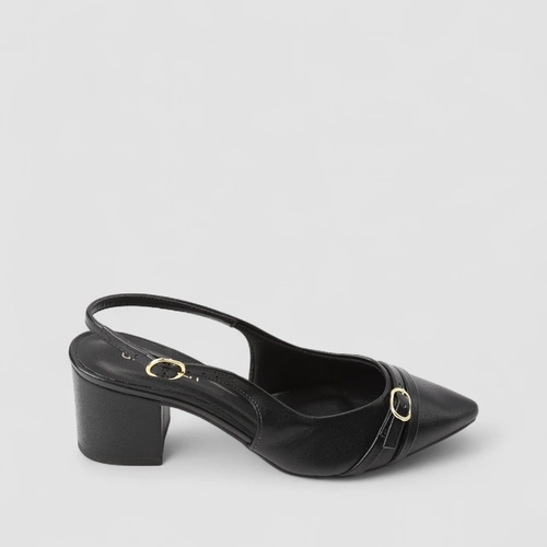 Scarpin Slingback Feminino Gabriela Enfeite Fivela Preto