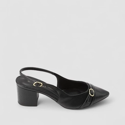 Scarpin Slingback Feminino Gabriela Enfeite Fivela Preto