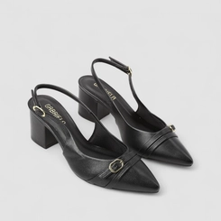 Scarpin Slingback Feminino Gabriela Enfeite Fivela Preto