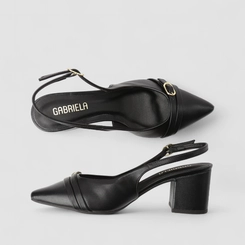 Scarpin Slingback Feminino Gabriela Enfeite Fivela Preto