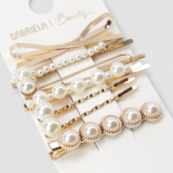 Kit 7 Presilhas Gabriela Beauty Pérolas Douradas Ouro