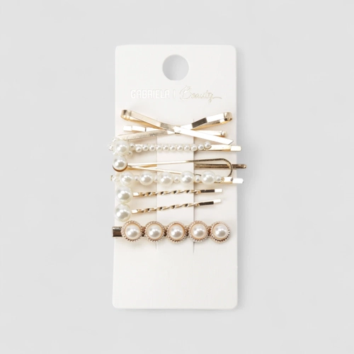 Kit 7 Presilhas Gabriela Beauty Pérolas Douradas Ouro