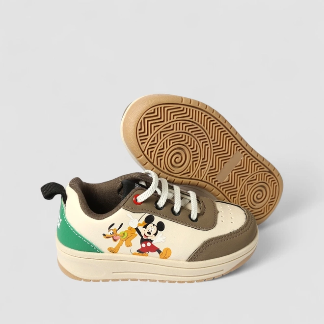 Tênis Casual Infantil Disney Mickey & Pluto Branco & Bege