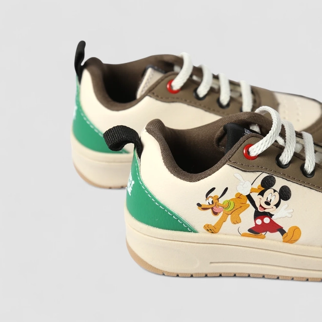 Tênis Casual Infantil Disney Mickey & Pluto Branco & Bege