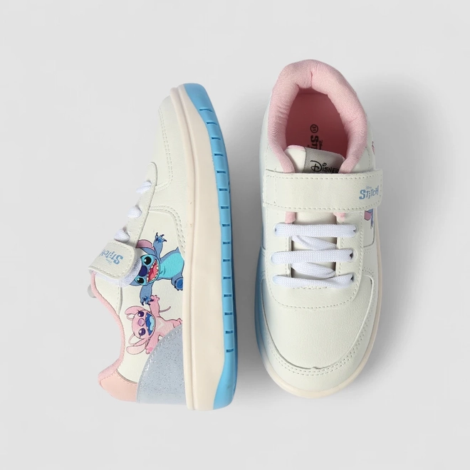 Tênis Casual Infantil Disney Stitch & Angel Branco & Rosa