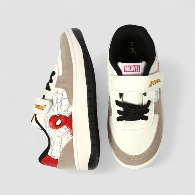 Tênis Casual Infantil Marvel Homem Aranha Tira Contato Off White