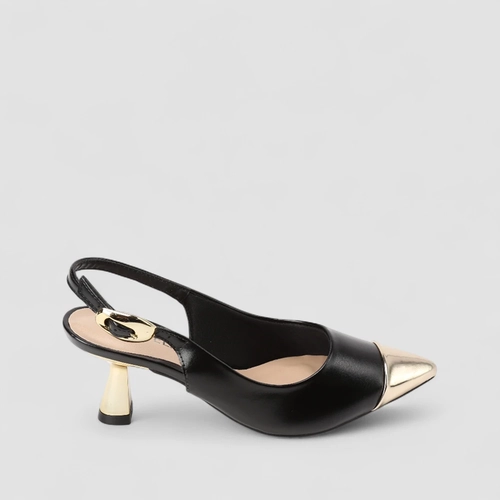 Scarpin Slingback Feminino Gabriela Detalhe Metalizado Preto