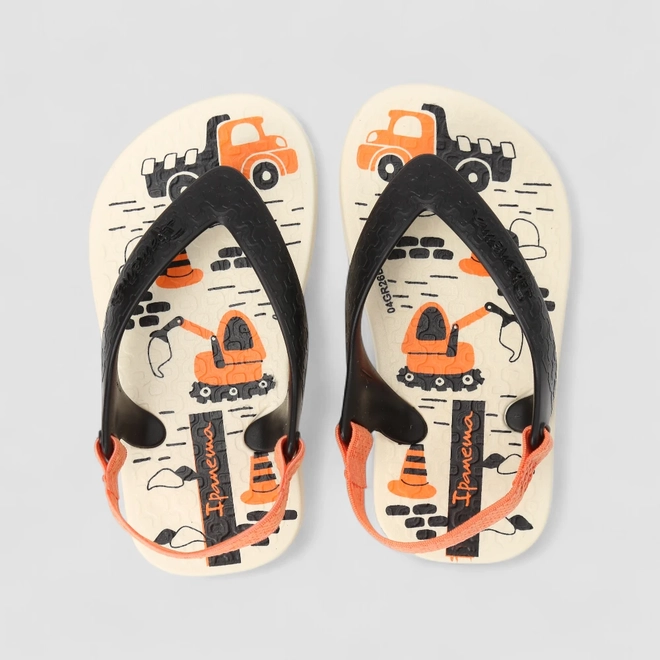 Chinelo Bebê Ipanema Elástico Construção Creme & Preto