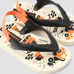 Chinelo Bebê Ipanema Elástico Construção Creme & Preto
