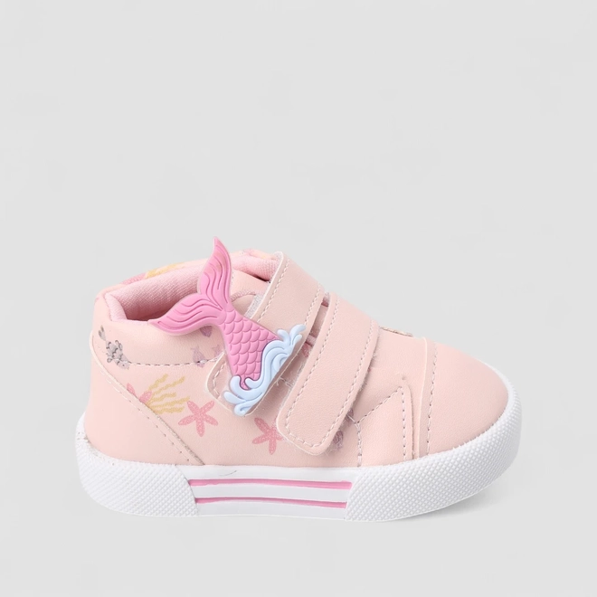 Tênis Casual Bebê Gabrielinha Sereia Tiras Contato Rosa