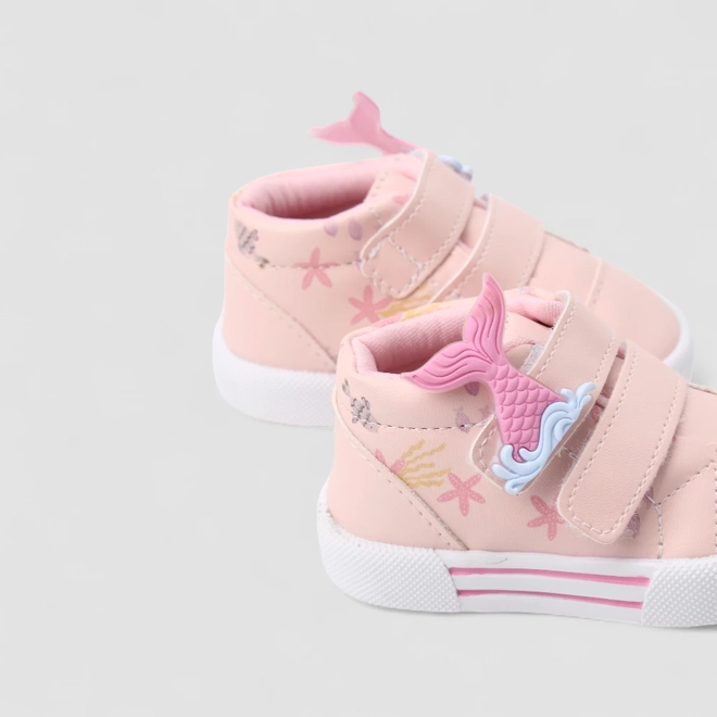 Tênis Casual Bebê Gabrielinha Sereia Tiras Contato Rosa