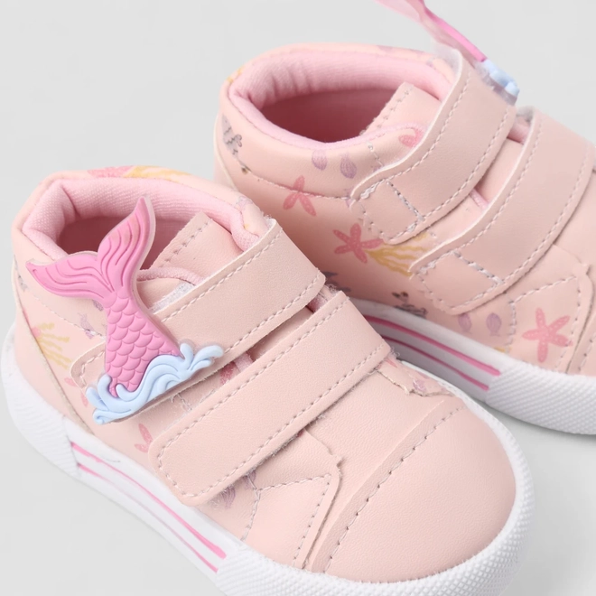 Tênis Casual Bebê Gabrielinha Sereia Tiras Contato Rosa