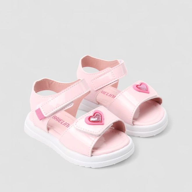 Sandália Bebê Gabrielinha Tira Contato Glitter Enfeite Coração Rosa