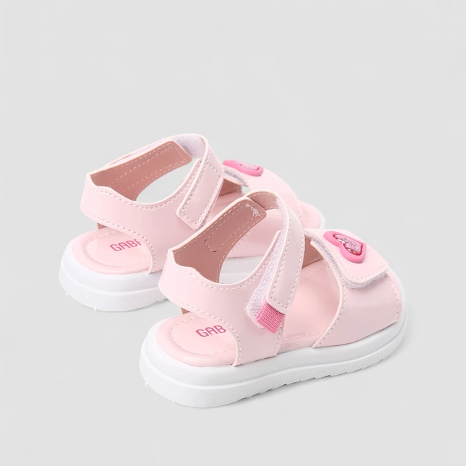 Sandália Bebê Gabrielinha Tira Contato Glitter Enfeite Coração Rosa