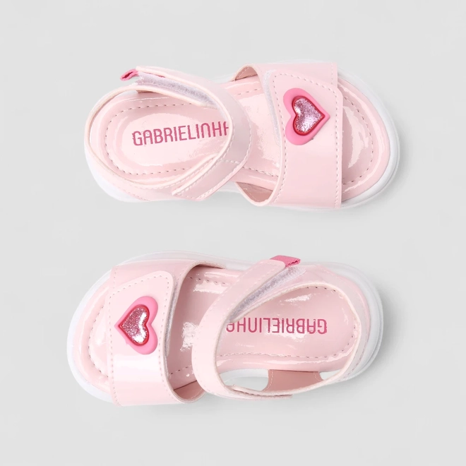 Sandália Bebê Gabrielinha Tira Contato Glitter Enfeite Coração Rosa