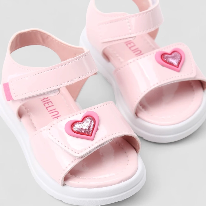 Sandália Bebê Gabrielinha Tira Contato Glitter Enfeite Coração Rosa