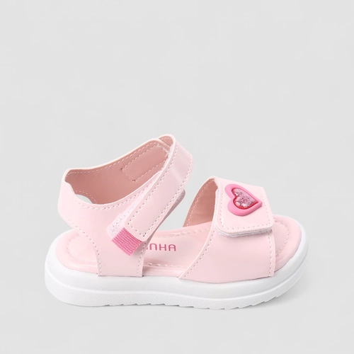 Sandália Bebê Gabrielinha Tira Contato Glitter Enfeite Coração Rosa