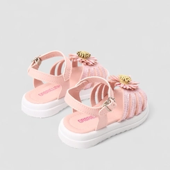 Sandália Bebê Gabrielinha Metalizada Glitter Detalhe Flor Rosa