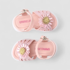 Sandália Bebê Gabrielinha Metalizada Glitter Detalhe Flor Rosa