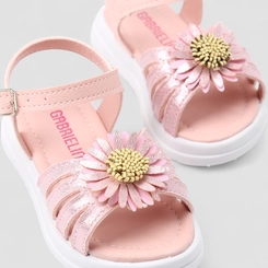 Sandália Bebê Gabrielinha Metalizada Glitter Detalhe Flor Rosa
