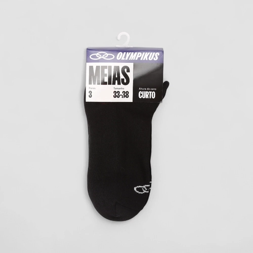Meia Feminina Olympikus Curta Kit 3 Pares 33-38 Preta