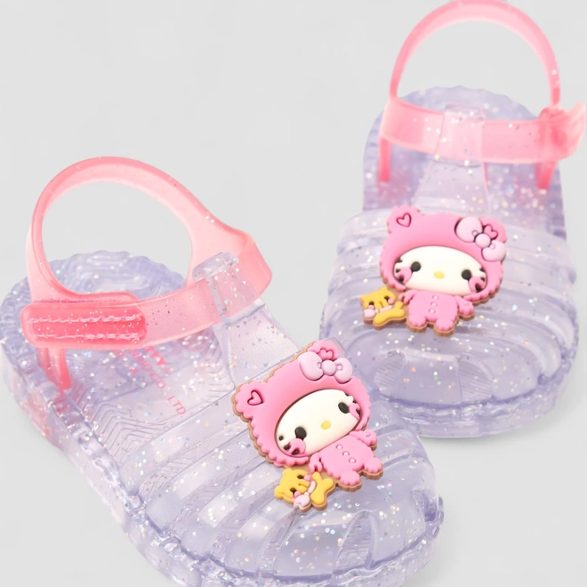 Sandália Bebê Grendene Kids Aranha Hello Kitty Glitter Rosa