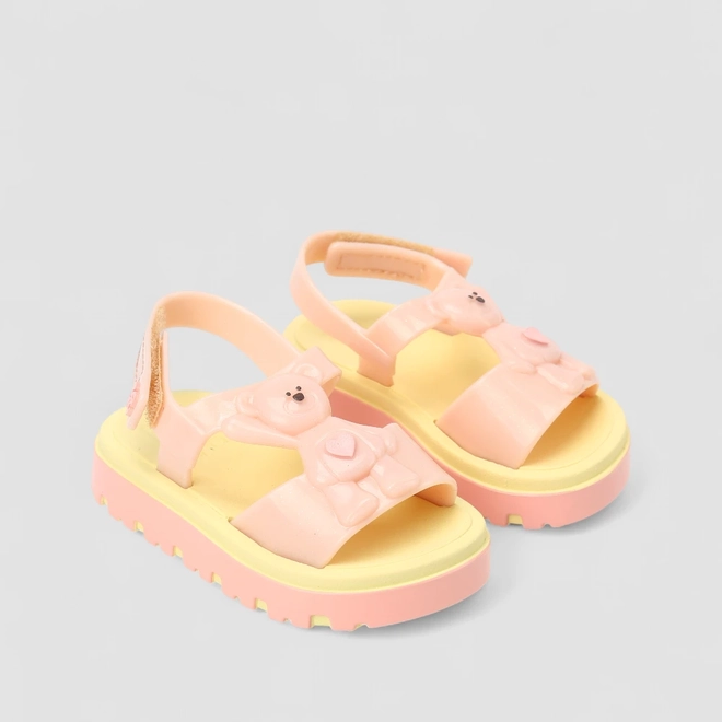 Sandália Bebê Zaxy Glitter Urso Tira Contato Rosa