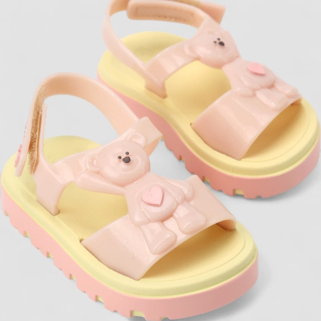 Sandália Bebê Zaxy Glitter Urso Tira Contato Rosa