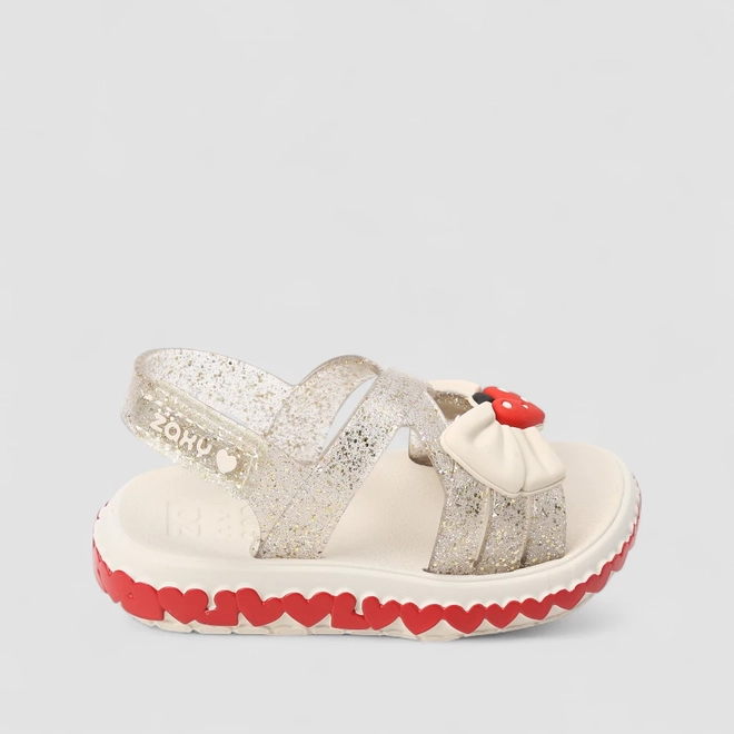 Sandália Bebê Zaxy Glitter Joaninha Coração Creme